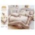 Lenjerie de pat finet 4 piese pat dublu cu volănașe – model roz pastel cu imprimeu floral delicat, LVF-008
