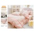 Lenjerie de pat finet 4 piese pat dublu cu volănașe – model floral roz pastel, elegantă și rafinată, LVF-017