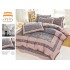 Lenjerie de pat finet 4 piese pat dublu cu volănașe – model floral elegant bleu și roz pudră, LVF-024