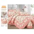 Lenjerie de pat finet 4 piese pat dublu cu volănașe – model floral roz crem, elegantă și rafinată, LVF-036