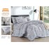 Lenjerie de pat finet 4 piese pat dublu cu volănașe – model Gri cu flori albe și carouri elegante, LVF-038