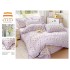 Lenjerie de pat finet 4 piese pat dublu cu volănașe – model floral mov și crem, LVF-039