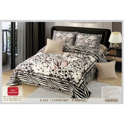 Set Cuvertură Catifea Pat Dublu cu 4 Fețe de Pernă – Model Animal Print Alb Maro Negru, E300-36