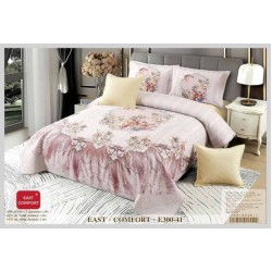 Set Cuvertură Catifea Pat Dublu cu 4 Fețe de Pernă – Model Floral Elegant Roz Pudră, E300-16