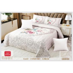 et Cuvertură Catifea pentru Pat Dublu cu 4 Fețe de Pernă – Model Floral Elegant Bej, E300-56