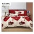 Set Lenjerie Bumbac Satinat 4 Piese Pat Dublu cu Cearșaf cu Elastic – Model Inimi Roșii și Trandafiri, LDBS-345