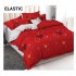 Set Lenjerie Bumbac Satinat 4 Piese Pat Dublu cu Cearșaf cu Elastic – Model Roșu Inimi și Stele, LDBS-347
