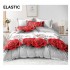 Set Lenjerie Bumbac Satinat 4 Piese Pat Dublu cu Cearșaf cu Elastic – Model Trandafiri Roșii pe Fundal Gri, LDBS-356