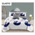 Set Lenjerie Bumbac Satinat 4 Piese Pat Dublu cu Cearșaf cu Elastic – Model Pene Alb-Albastru Regal, LDBS-359