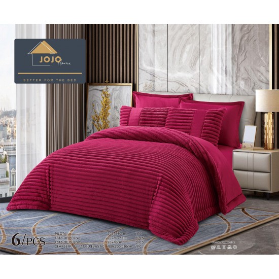 Lenjerie de pat Cocolino cu pilotă inclusă și cearșaf cu elastic, 6 piese, blană de iepure bordo, LCE-102 Pilote Iepure