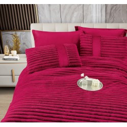 Lenjerie de pat Cocolino cu pilotă inclusă și cearșaf cu elastic, 6 piese, blană de iepure bordo, LCE-102