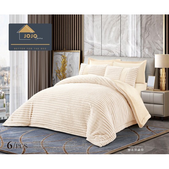 Lenjerie de pat Cocolino cu pilotă inclusă și cearșaf cu elastic, 6 piese, blană de iepure crem, LCE-104 Pilote Iepure