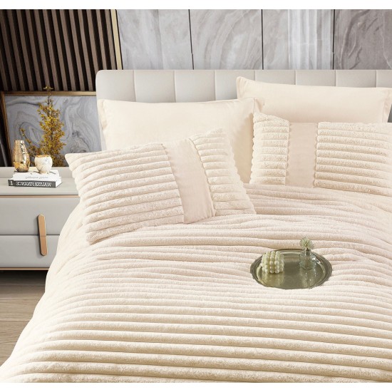 Lenjerie de pat Cocolino cu pilotă inclusă și cearșaf cu elastic, 6 piese, blană de iepure crem, LCE-104 Pilote Iepure