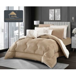 Lenjerie de pat cu pilotă inclusă și cearceaf cu elastic, 6 piese, blană iepure bej – set premium catifelat, LCE-107