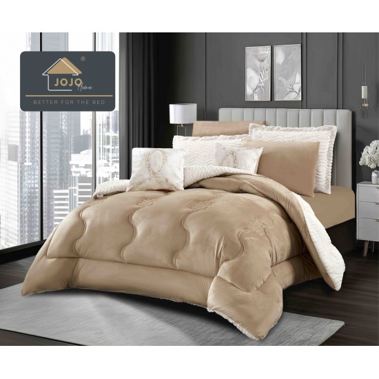 Lenjerie de pat cu pilotă inclusă și cearceaf cu elastic, 6 piese, blană iepure bej – set premium catifelat, LCE-107 Pilote Iepure