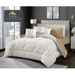 Lenjerie de pat cu pilotă inclusă și cearceaf cu elastic, 6 piese, blană iepure bej crem – set premium catifelat, LCE-108