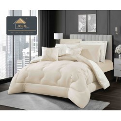 Lenjerie de pat cu pilotă inclusă și cearceaf cu elastic, 6 piese, blană iepure bej crem – set premium catifelat, LCE-109