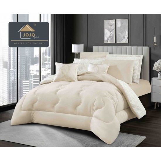 Lenjerie de pat cu pilotă inclusă și cearceaf cu elastic, 6 piese, blană iepure bej crem – set premium catifelat, LCE-109 Pilote Iepure