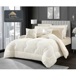 Lenjerie de pat cu pilotă inclusă și cearceaf cu elastic, 6 piese, blană iepure crem – set premium catifelat, LCE-110