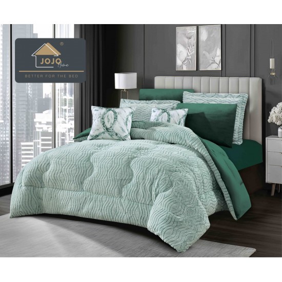 Lenjerie de pat cu pilotă inclusă și cearceaf cu elastic, 6 piese, blană iepure menta – set premium catifelat, LCE-112 Pilote Iepure