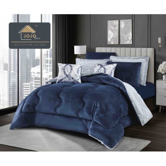 Lenjerie de pat cu pilotă inclusă și cearceaf cu elastic, 6 piese, blană iepure Bleumarin Elegant, LCE-113 Pilote Iepure