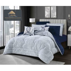 Lenjerie de pat cu pilotă inclusă și cearceaf cu elastic, 6 piese, blană iepure albastru elegant, LCE-114