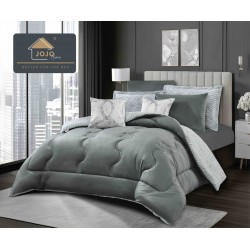 Lenjerie de pat cu pilotă inclusă și cearceaf cu elastic, 6 piese, blană iepure gri elegant, LCE-115