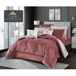 Lenjerie de pat cu pilotă inclusă și cearceaf cu elastic, 6 piese, blană iepure Roz Pudrat, LCE-117