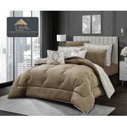 Lenjerie de Pat cu Pilotă Inclusă și Cearceaf cu Elastic – 6 Piese Blană Iepure Artificială, Cappuccino Elegant, LCE-119