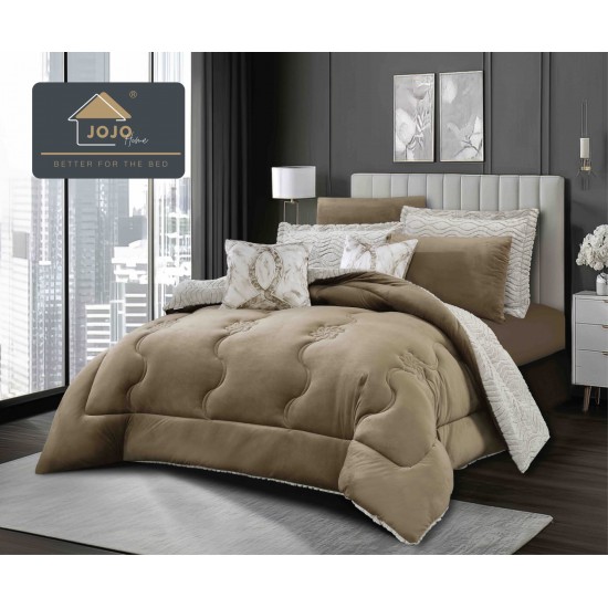 Lenjerie de Pat cu Pilotă Inclusă și Cearceaf cu Elastic – 6 Piese Blană Iepure Artificială, Cappuccino Elegant, LCE-119 Pilote Iepure