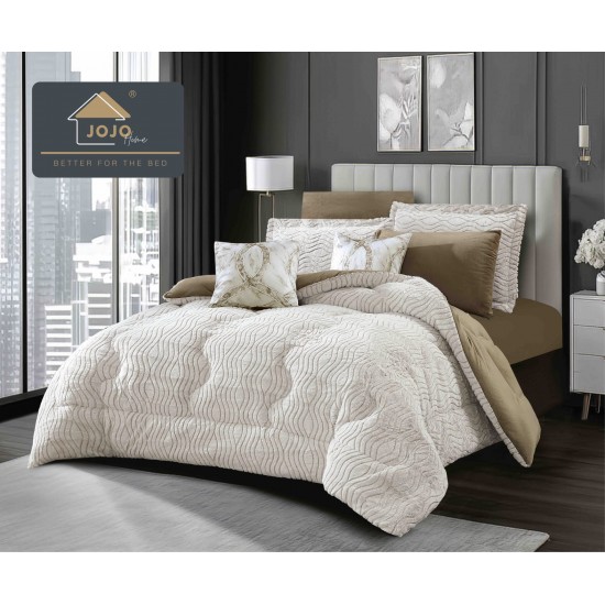 Lenjerie de Pat cu Pilotă Inclusă și Cearceaf cu Elastic – 6 Piese Blană Iepure Artificială, Bej Elegant, LCE-120 Pilote Iepure