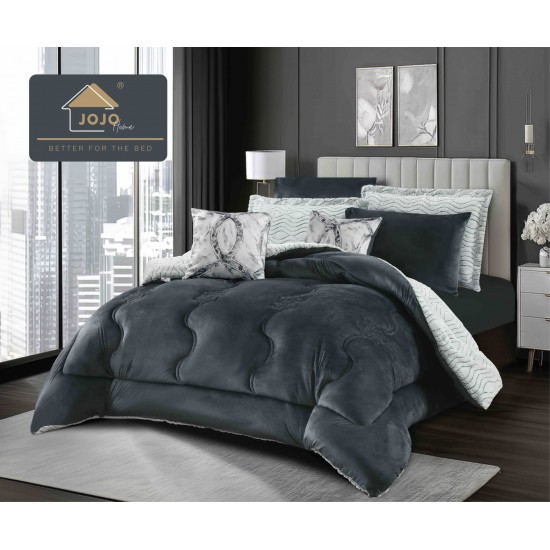 Lenjerie de Pat cu Pilotă Inclusă și Cearceaf cu Elastic – 6 Piese Blană Iepure Artificială, Gri Elegant, LCE-121 Pilote Iepure