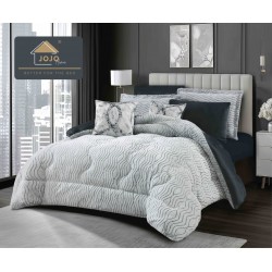 Lenjerie de Pat cu Pilotă Inclusă și Cearceaf cu Elastic – 6 Piese Blană Iepure Artificială, Gri Elegant, LCE-122