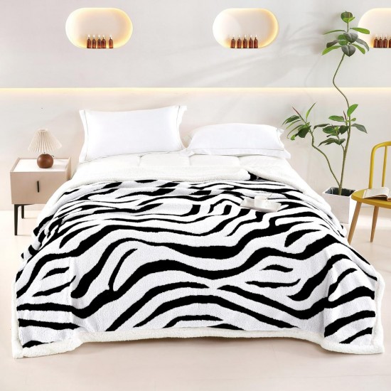 Pătură Cocolino cu blăniță 200x230 cm – Model Zebra – Crem cu Negru, Moale și Călduroasă, PBC-052 Paturi cu Blanita