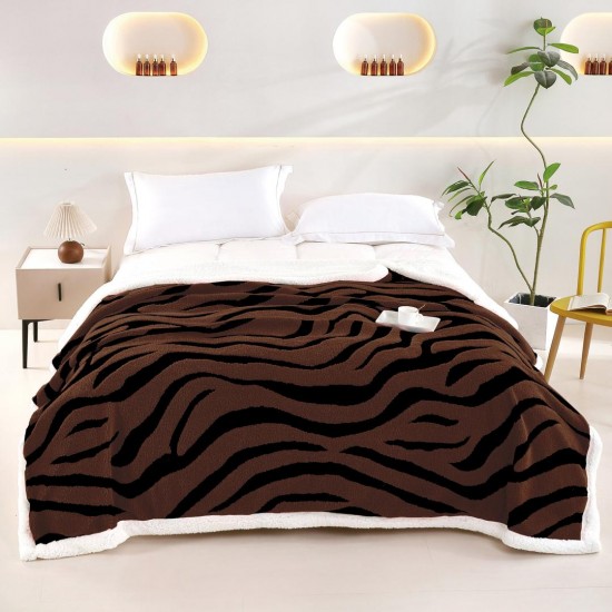 Pătură cu blăniță model zebra maro 200x230 cm Moale și Călduroasă, PBC-066 Paturi cu Blanita