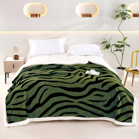 Pătură cu blăniță model zebra verde 200x230 cm Moale și Călduroasă, PBC-068 Paturi cu Blanita