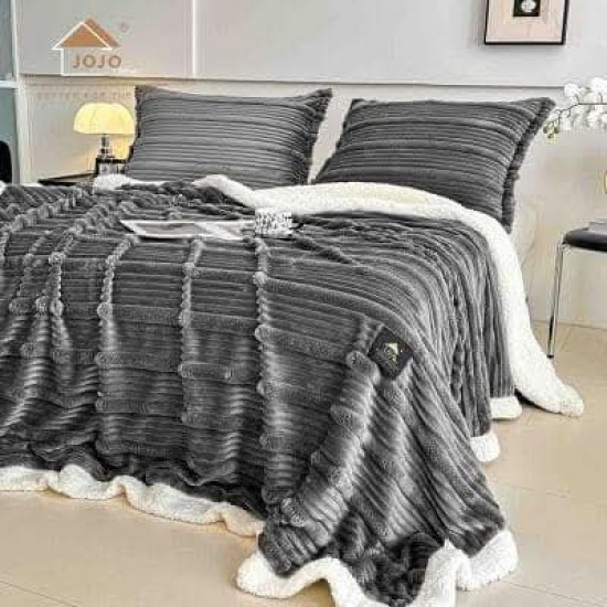 Pătură cu blăniță gri inchis 200x230 cm cu fermoar + 2 fețe de pernă – model elegant și călduros, PCI-067 Paturi Blanita Iepure