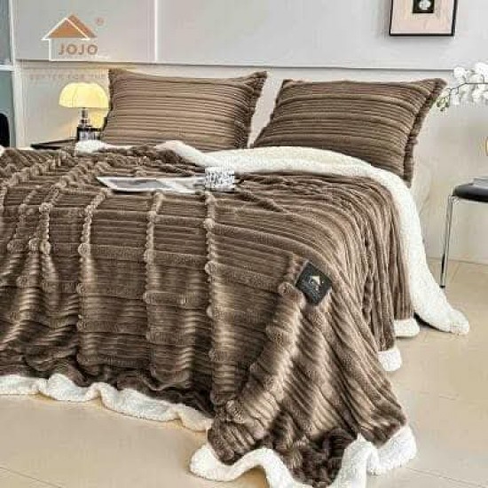 Pătură cu blăniță maro 200x230 cm cu fermoar + 2 fețe de pernă – model elegant și călduros, PCI-070 Paturi Blanita Iepure