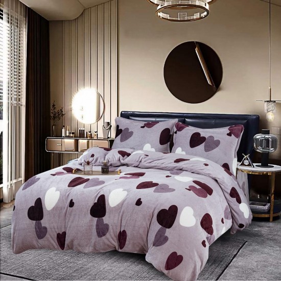 Lenjerie Cocolino Pat Dublu 4 Piese – Model Inimi Mov, LDC-074 Lenjerii Cocolino 4 piese