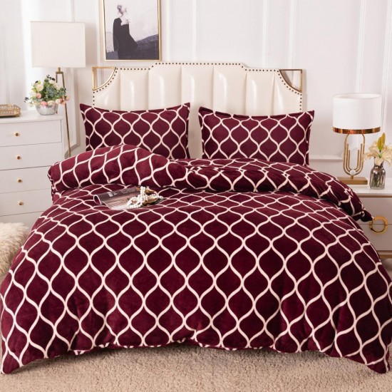 Lenjerie Pat Cocolino 4 Piese – Pat Dublu, Model Bordo Elegant cu Dungi Albe, LDC-136 Lenjerii Cocolino 4 piese