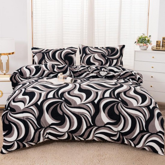 Pilota cu Blăniță 200x230 cm + 2 Fețe de Pernă – Model Abstract Alb-Negru, PDC-139 Pilote Iarna cu Blana