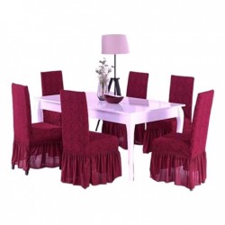 Set 6 Huse de Scaun Cu Volanase, model Jacquard, Bordo, HSJ-020