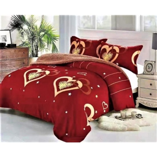 Pilota cu Blăniță 200x230 cm + 2 Fețe de Pernă – Model inimioare roșii elegante, PDC-136 Pilote Iarna cu Blana