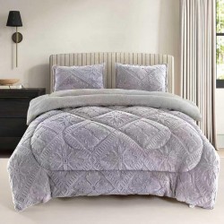 Pilota Cocolino cu Blăniță 200x230 cm+ 2 Fețe de Pernă, Model Geometric Embosat, Gri deschis, PDC-029