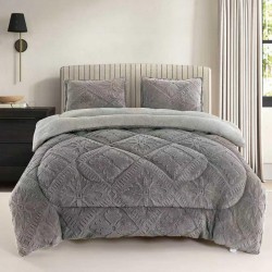 Pilota Cocolino cu Blăniță 200x230 cm+ 2 Fețe de Pernă, Model Geometric Embosat, Gri inchis, PDC-038