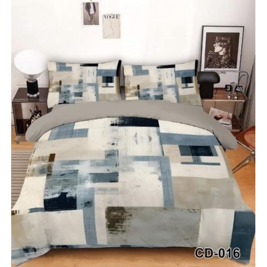 Lenjerie Pat 6 Piese 5D cu Cearșaf Elastic – Model Abstract Modern în Nuanțe Albastru- Gri, LFL-091 Lenjerii Finet Premium Lux