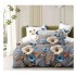 Set Lenjerie Pat Dublu Bumbac Satinat 4 Piese – Model Floral Gri cu Flori Albastre și Crem, LDBS-260