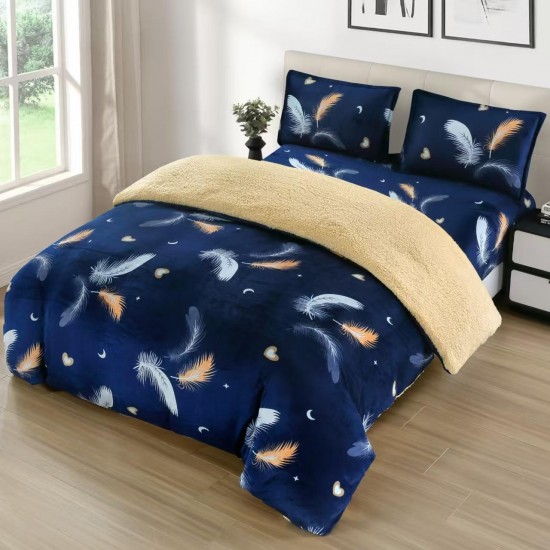 Set Lenjerie Cocolino 4 Piese cu Blăniță și Elastic – Model Pene Bleumarin, LEC-111 Lenjerii Cocolino 4 piese cu ELASTIC