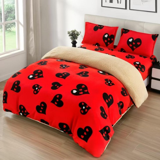Set Lenjerie Cocolino 4 Piese cu Blăniță și Elastic – Model Inimi Roșu-Negru, LEC-117 Lenjerii Cocolino 4 piese cu ELASTIC