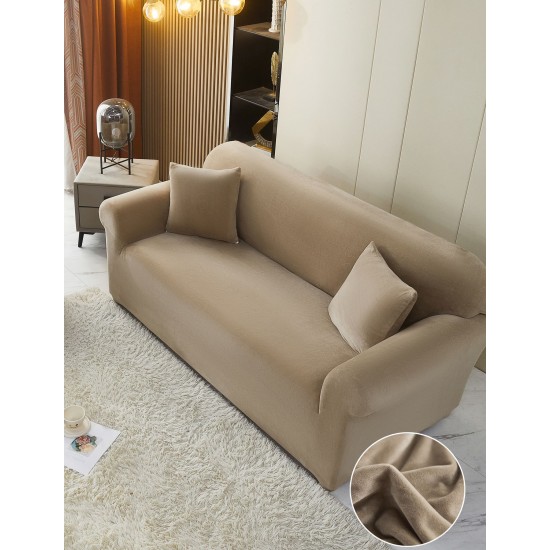 Husă Catifea pentru Canapea 4 Locuri – Elastică, Moale, Elegantă, Protectoare – Bej, HCC-077 Huse Canapea Catifea